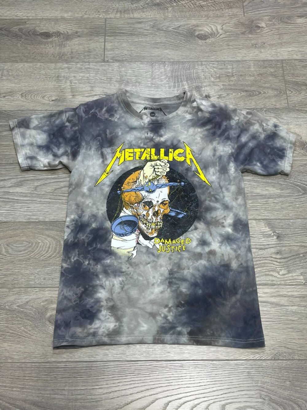 Metallica Damaged Justice Tie Dye Graphic Band T-Shirt Skull Rock Tee Size Small